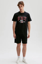 Polera Hombre Print Posicional Negro / Rojo
