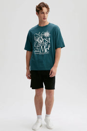 Polera Hombre Print Central Verde Oscuro