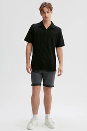 Camisa Hombre Textura Guayabera Negro