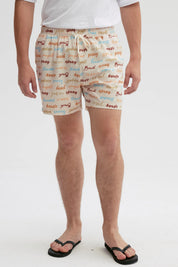 Short de Baño Hombre Print Texto Beige