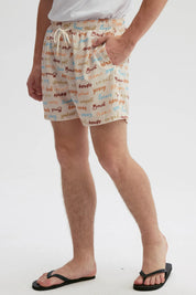Short de Baño Hombre Print Texto Beige