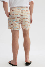 Short de Baño Hombre Print Texto Beige
