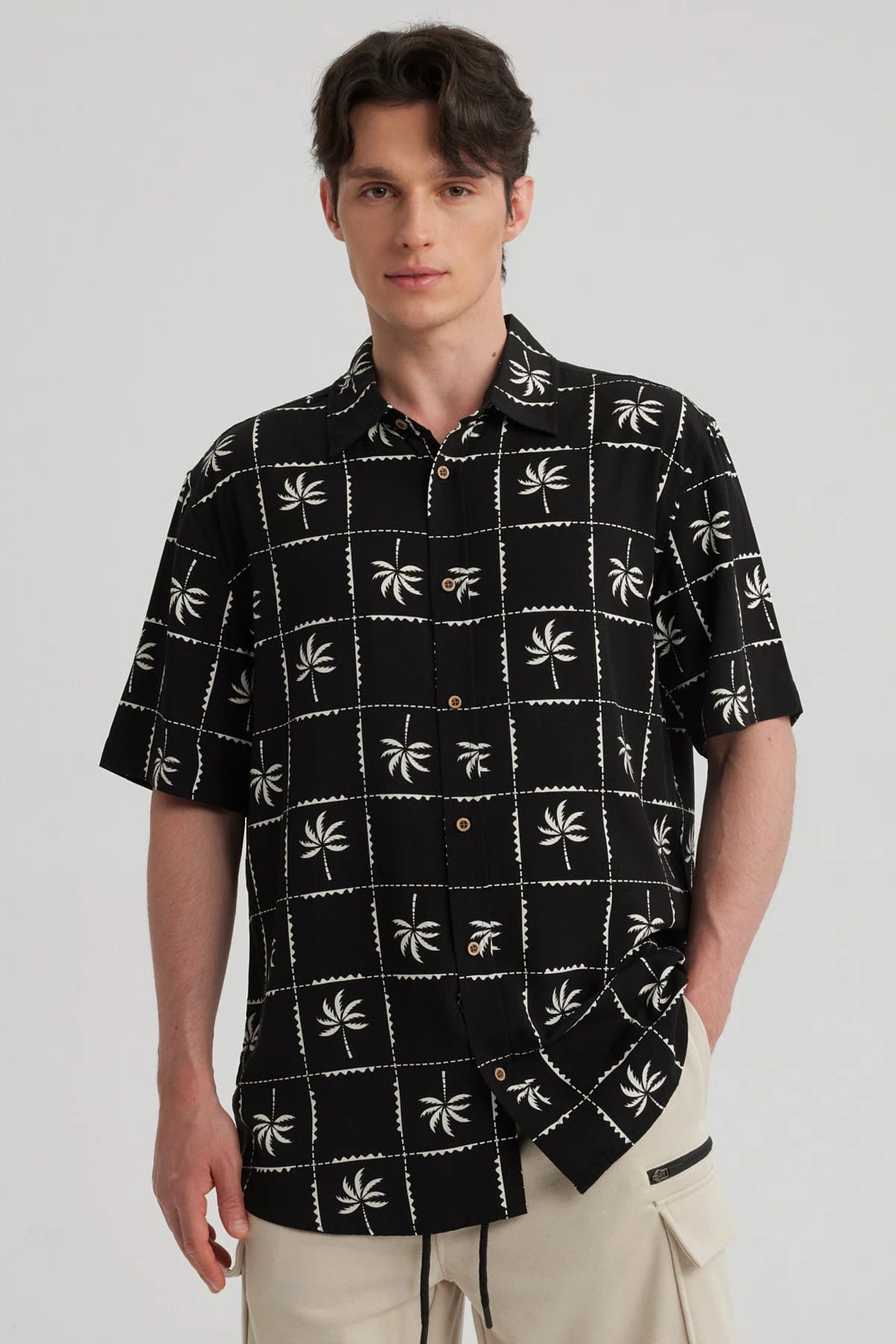 Camisa Hombre Full Print Negro