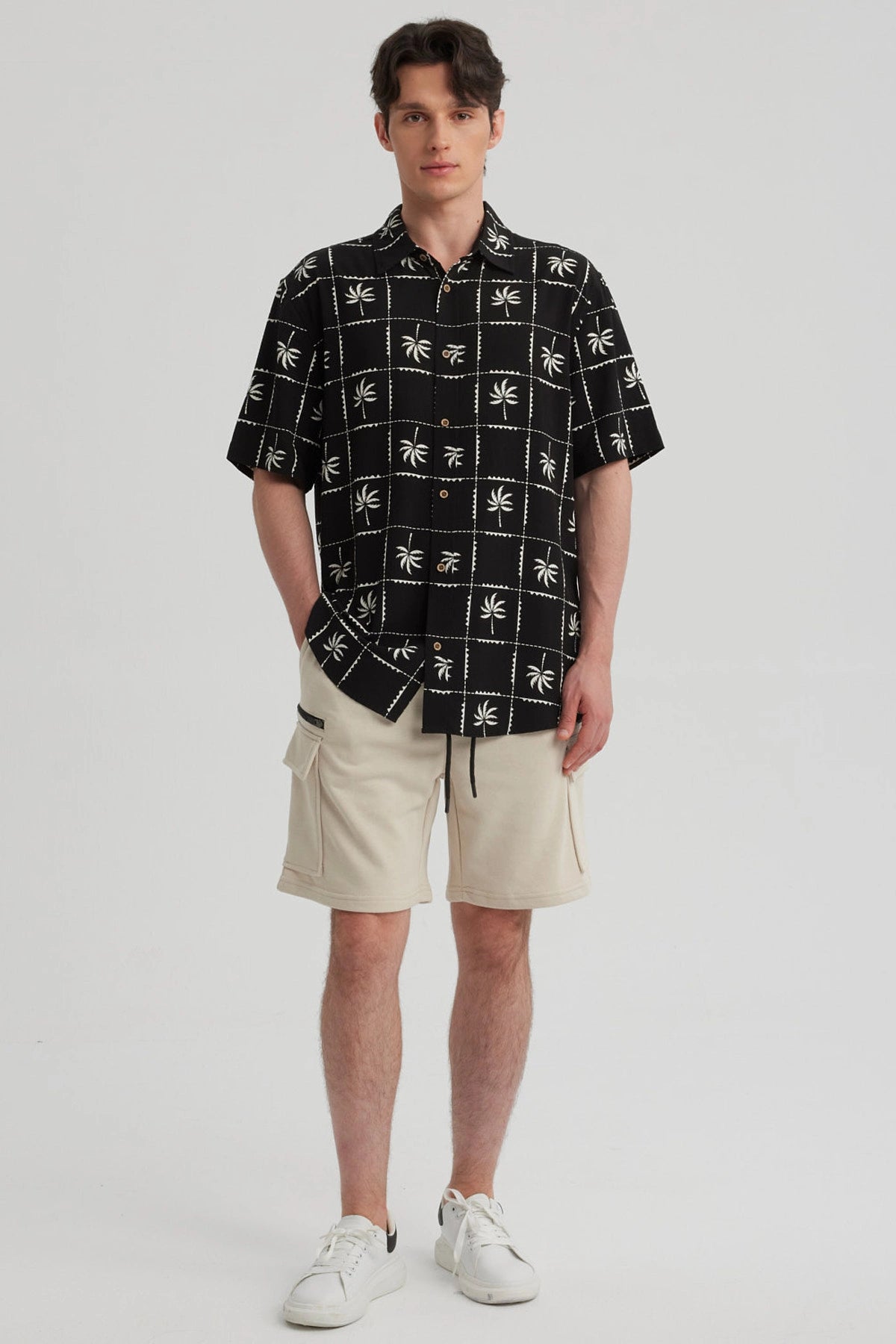 Camisa Hombre Full Print Negro