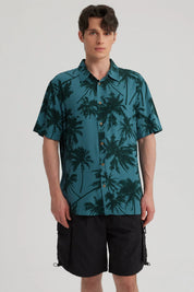 Camisa Hombre Full Print Verde Oscuro