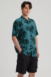 Camisa Hombre Full Print Verde Oscuro