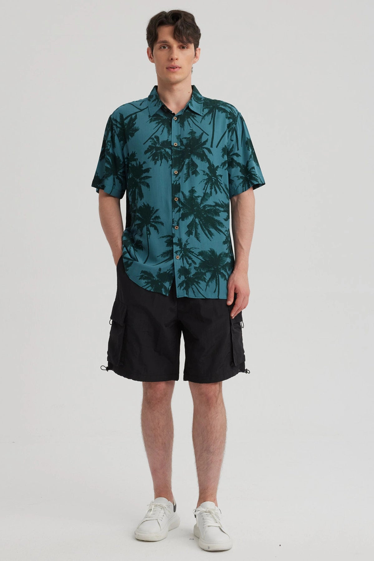 Camisa Hombre Full Print Verde Oscuro