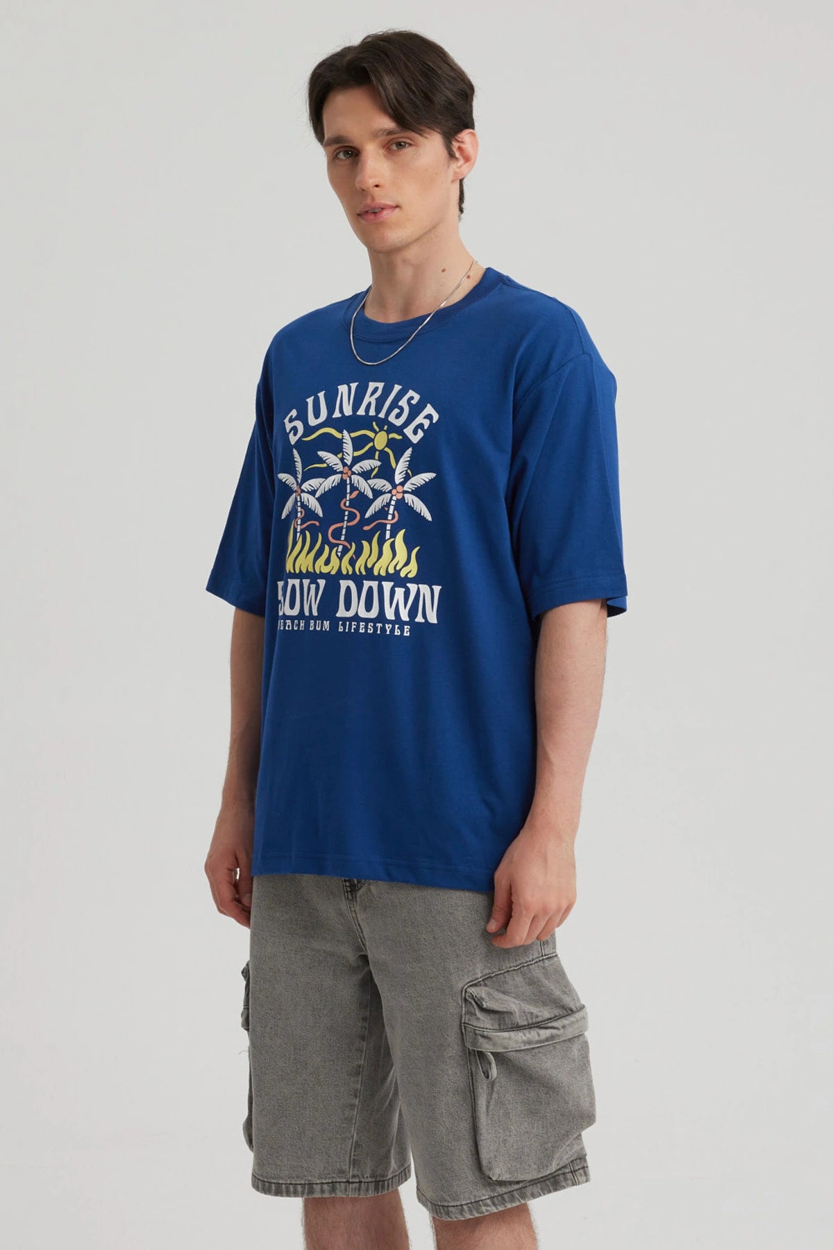 Polera Hombre Print Central Azul