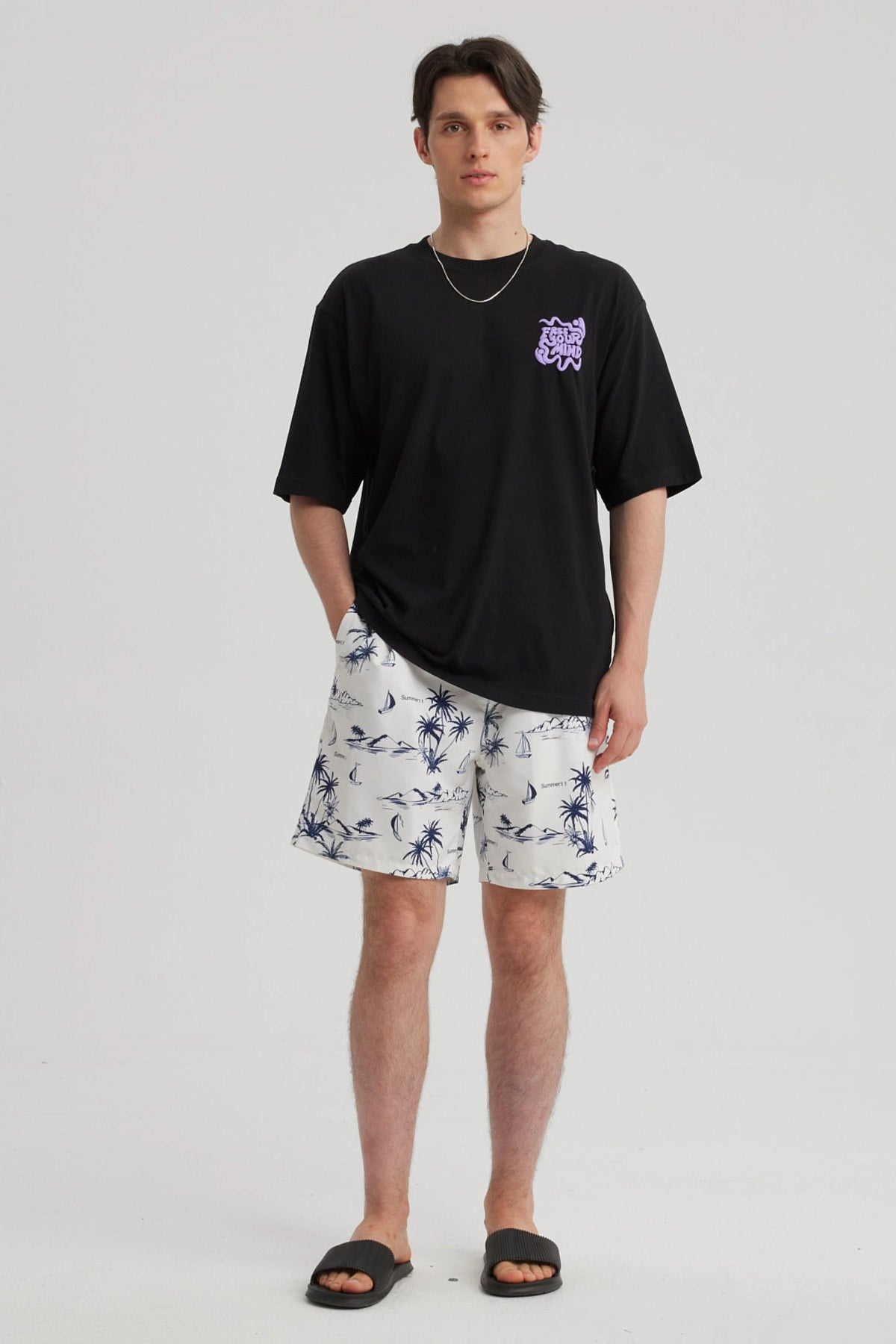 Short de Baño Hombre Full Print Beige