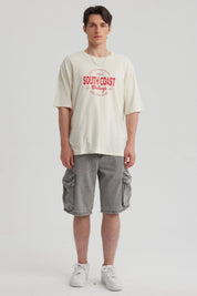 Polera Hombre Texto Frontal Beige