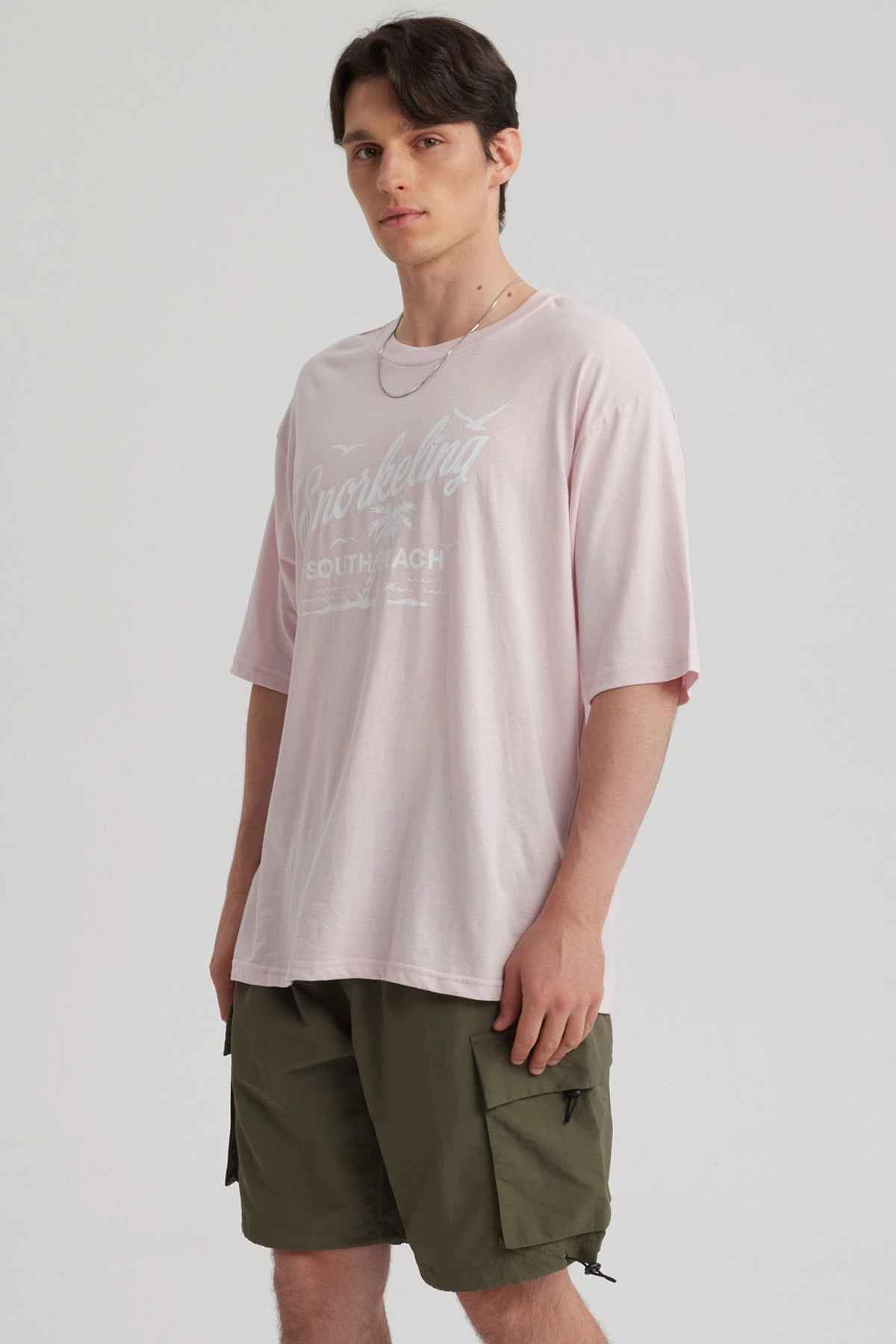 Polera Hombre Texto Frontal Rosa