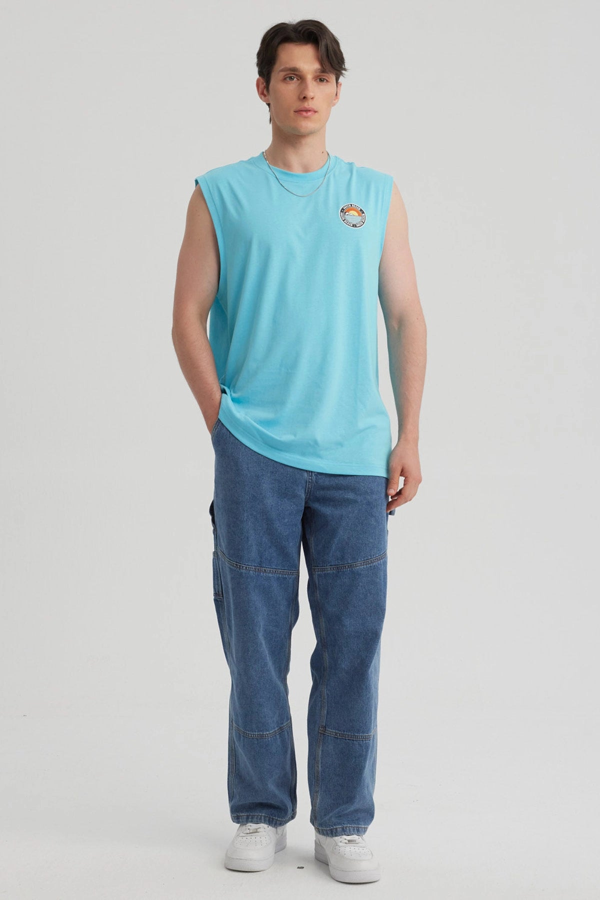 Polera Hombre Doble Print Turquesa