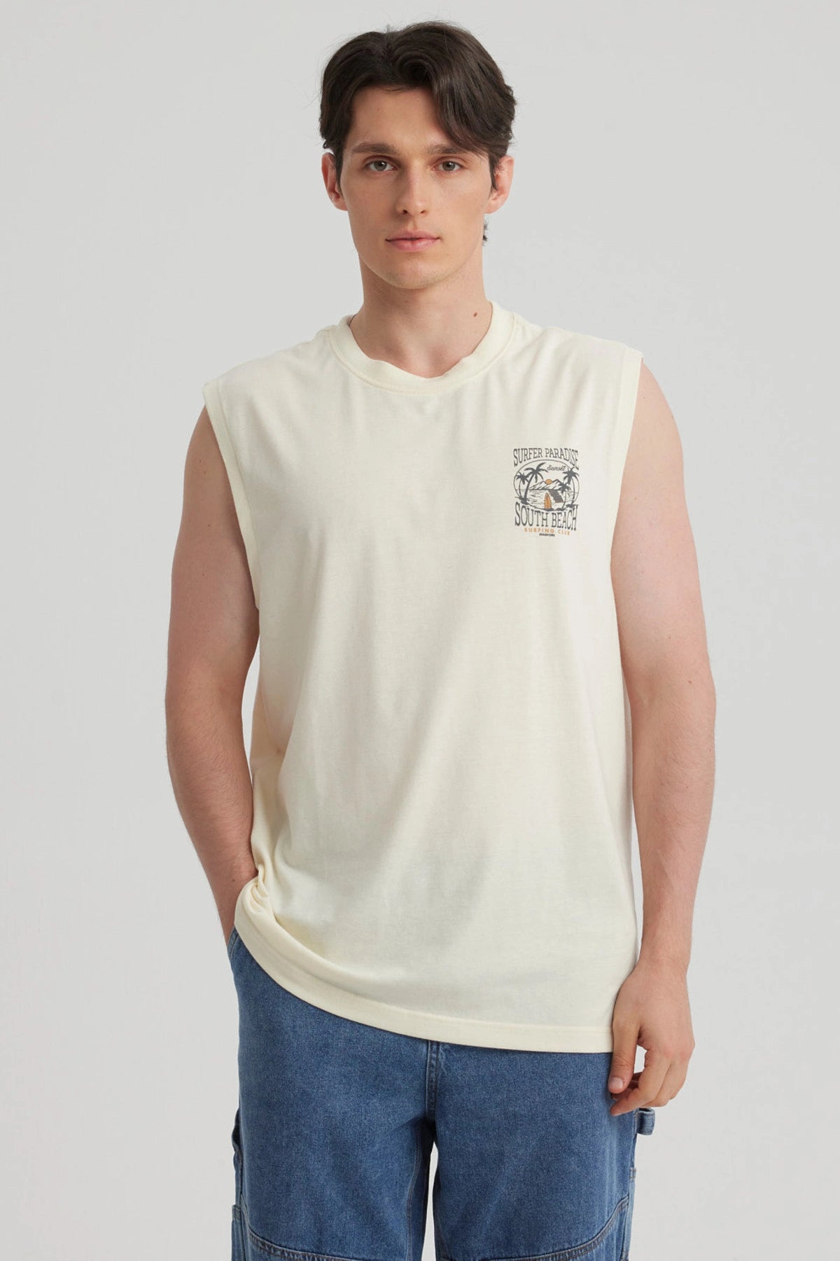 Polera Hombre Doble Print Beige
