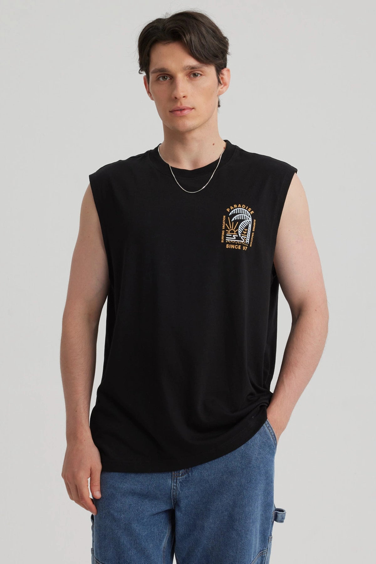 Polera Hombre Doble Print Negro