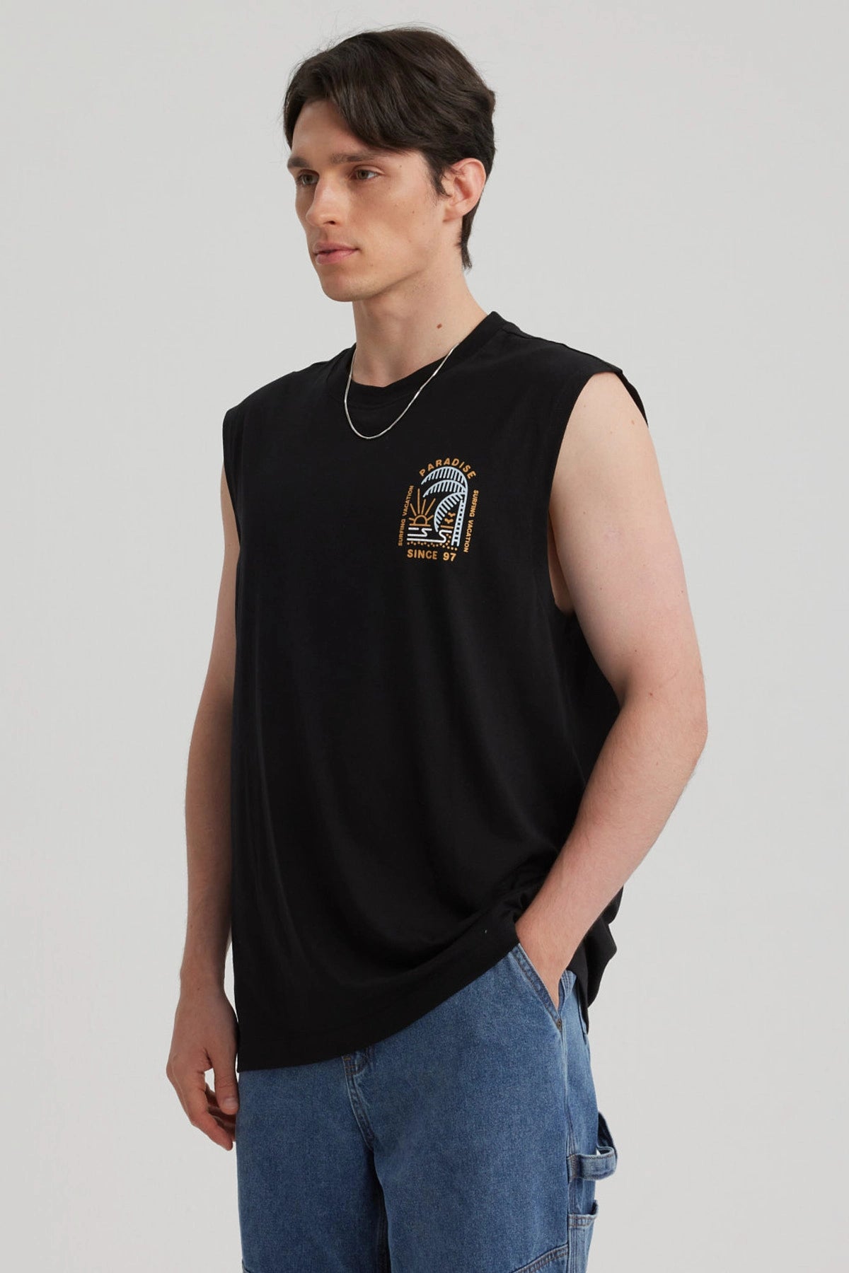 Polera Hombre Doble Print Negro