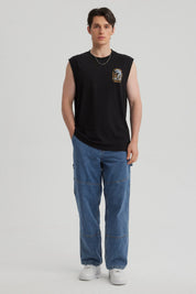 Polera Hombre Doble Print Negro