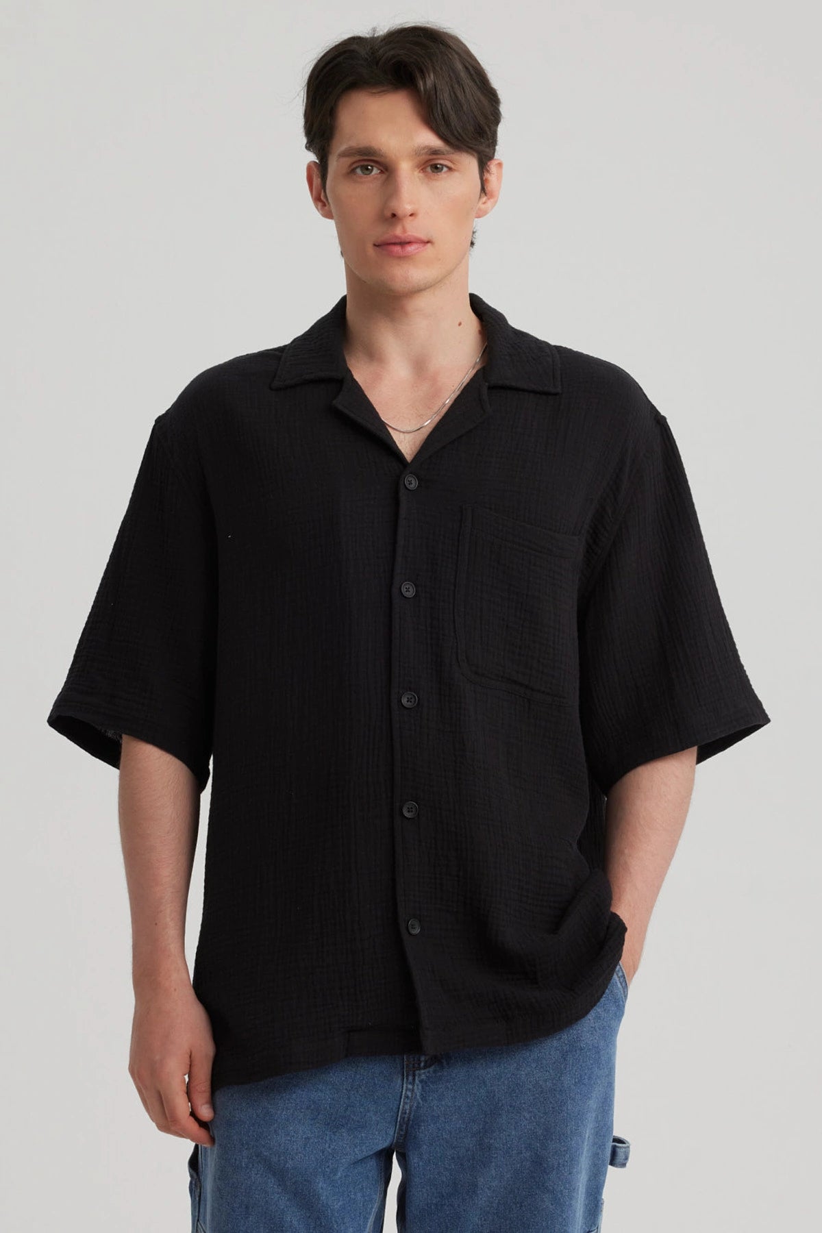 Camisa Hombre Textura Negro