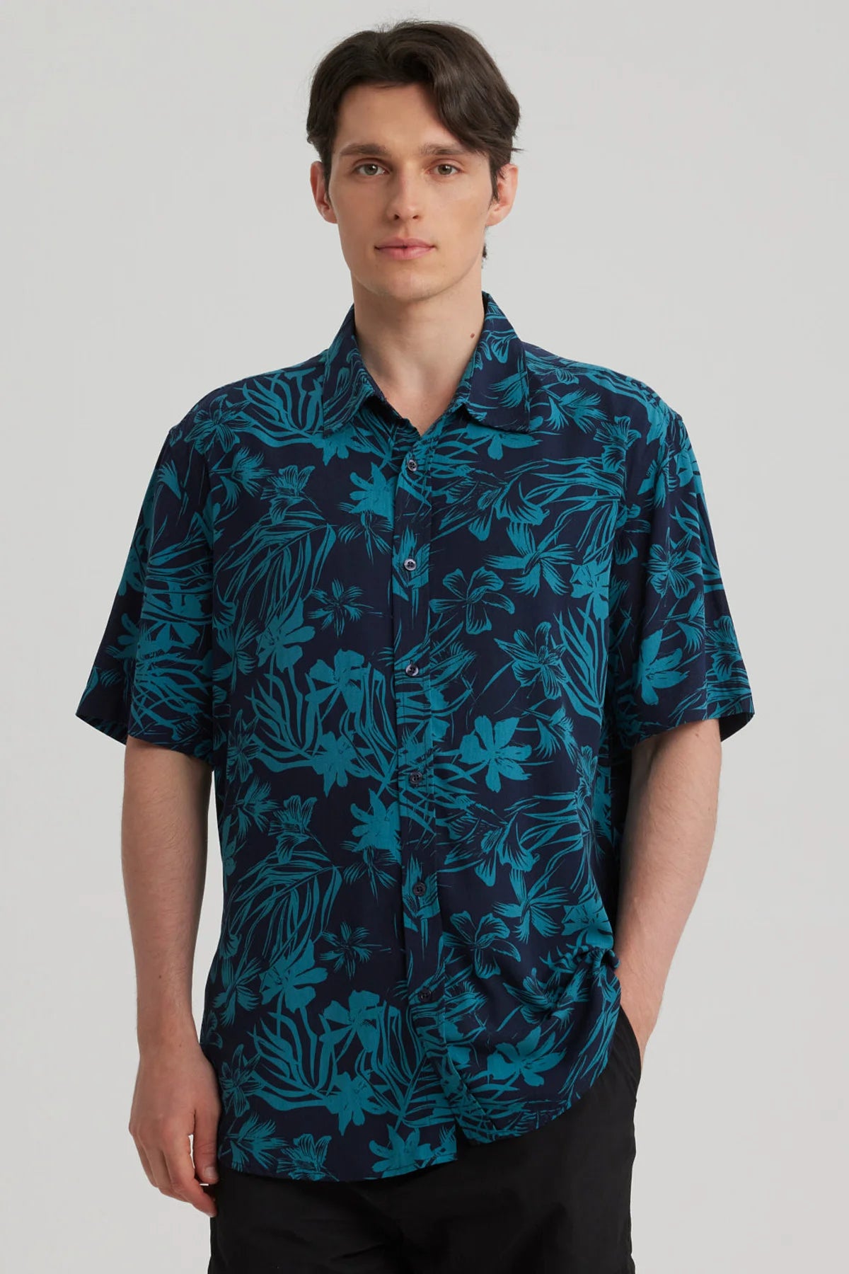 Camisa Hombre Full Print Azul