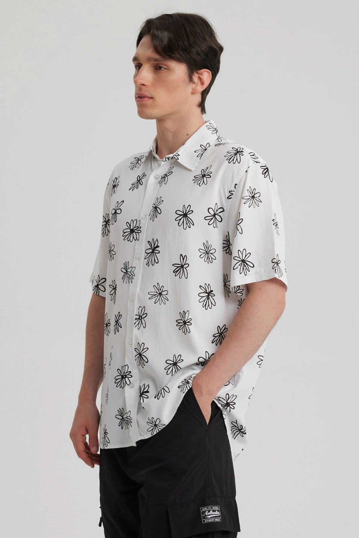 Camisa Hombre Full Print Blanco