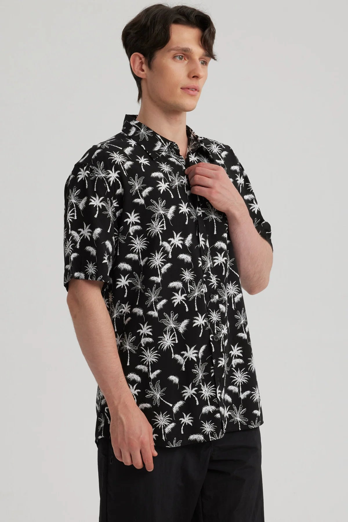 Camisa Hombre Full Print Negro