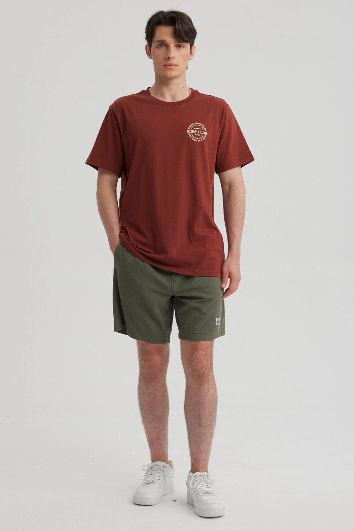 Bermuda Hombre Textura Liso Verde Militar