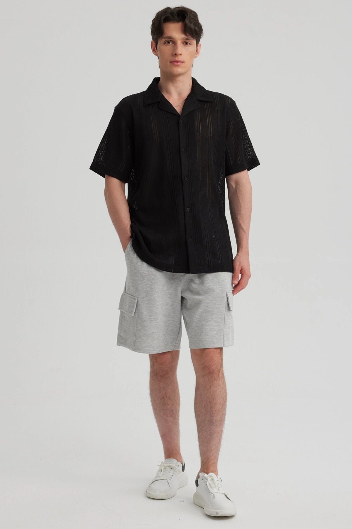 Bermuda Hombre Cargo Gris Melange