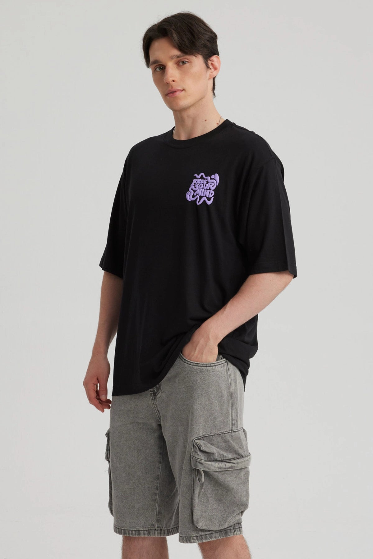 Polera Hombre Doble Print Negro