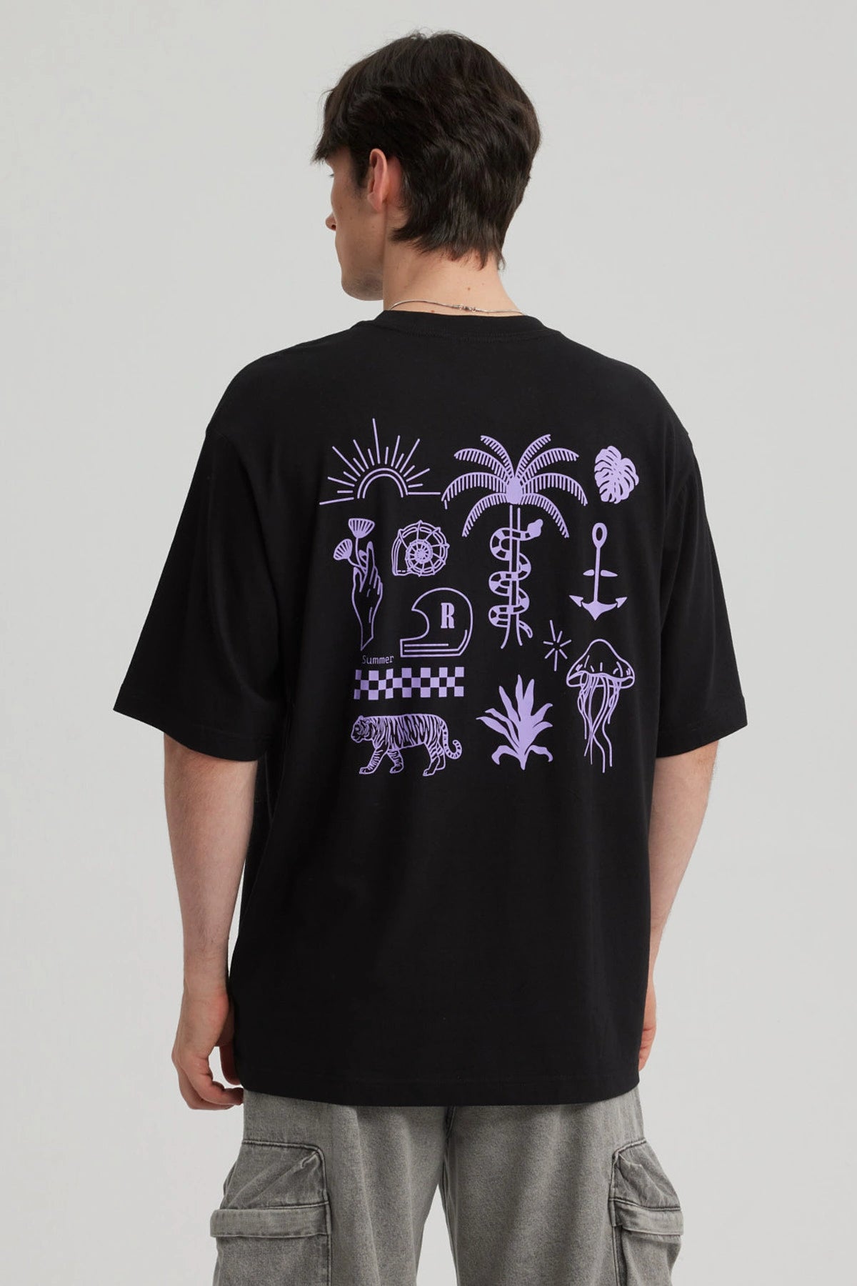 Polera Hombre Doble Print Negro