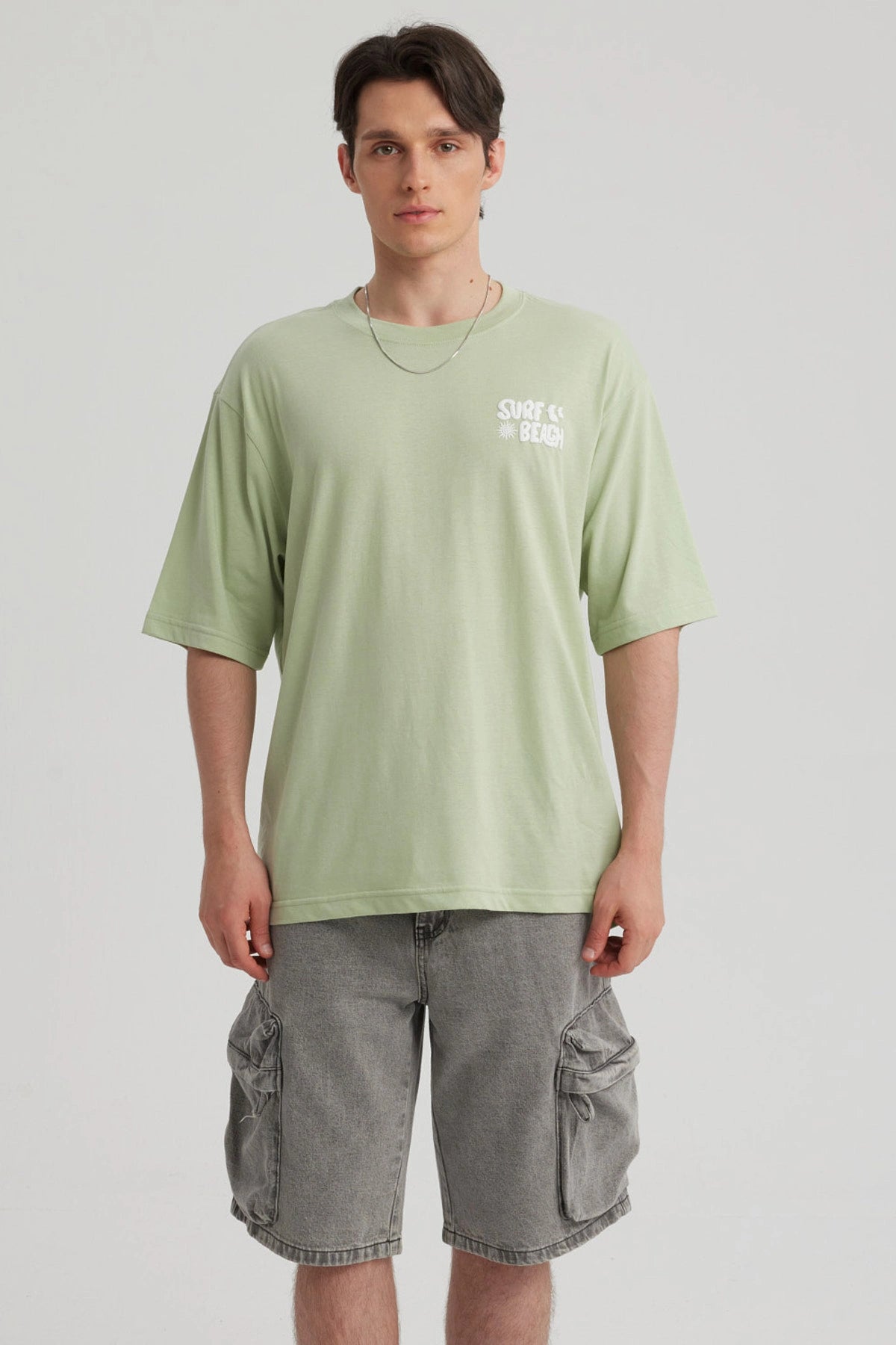 Polera Hombre Doble Print Verde Claro