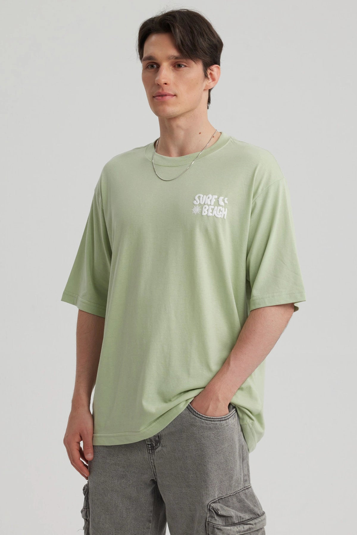 Polera Hombre Doble Print Verde Claro