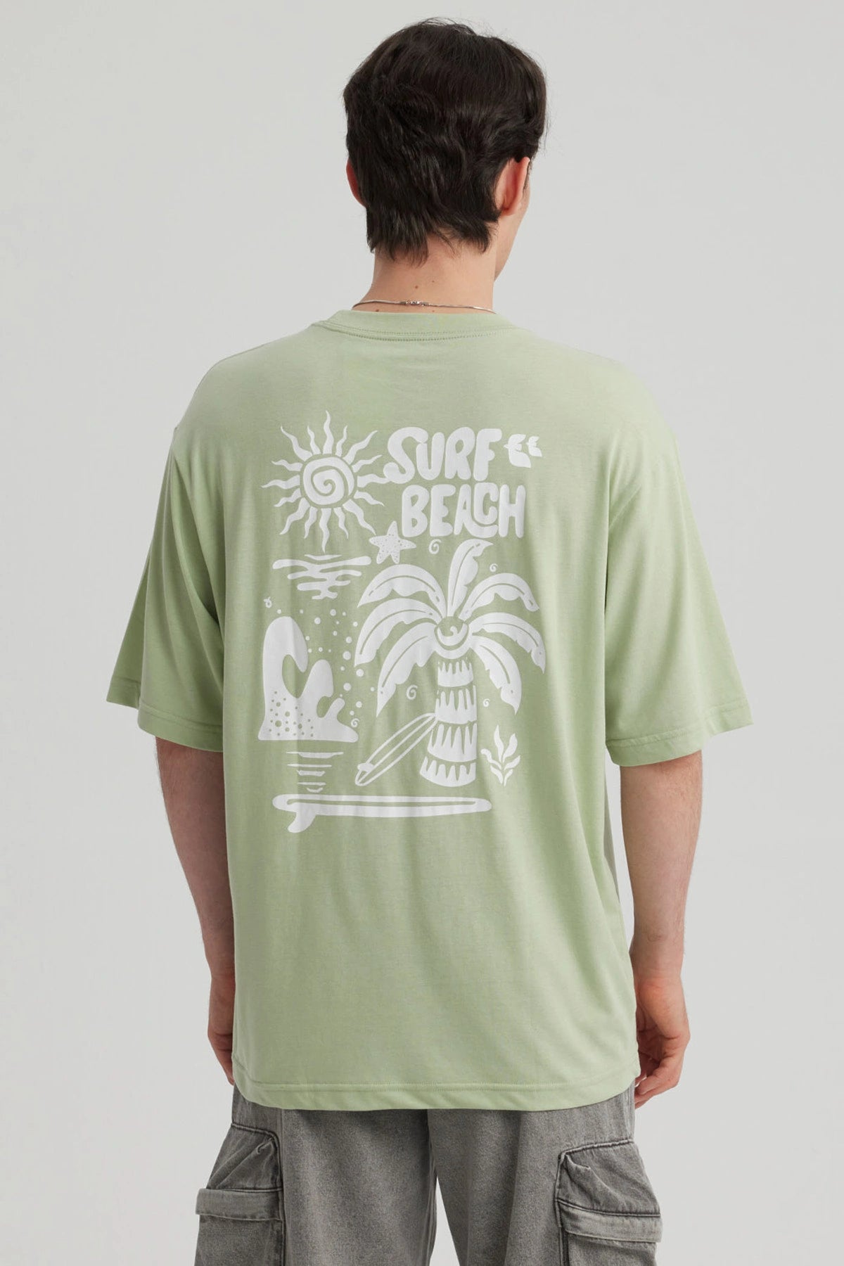 Polera Hombre Doble Print Verde Claro