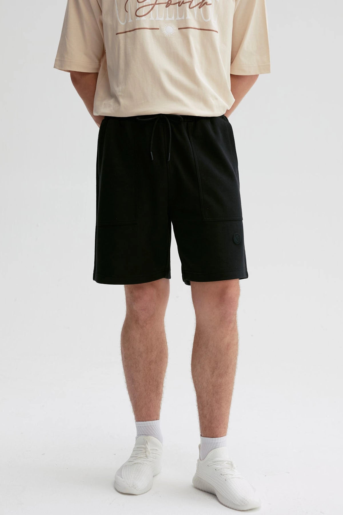 Bermuda Hombre Bolsillo Aplicación Negro