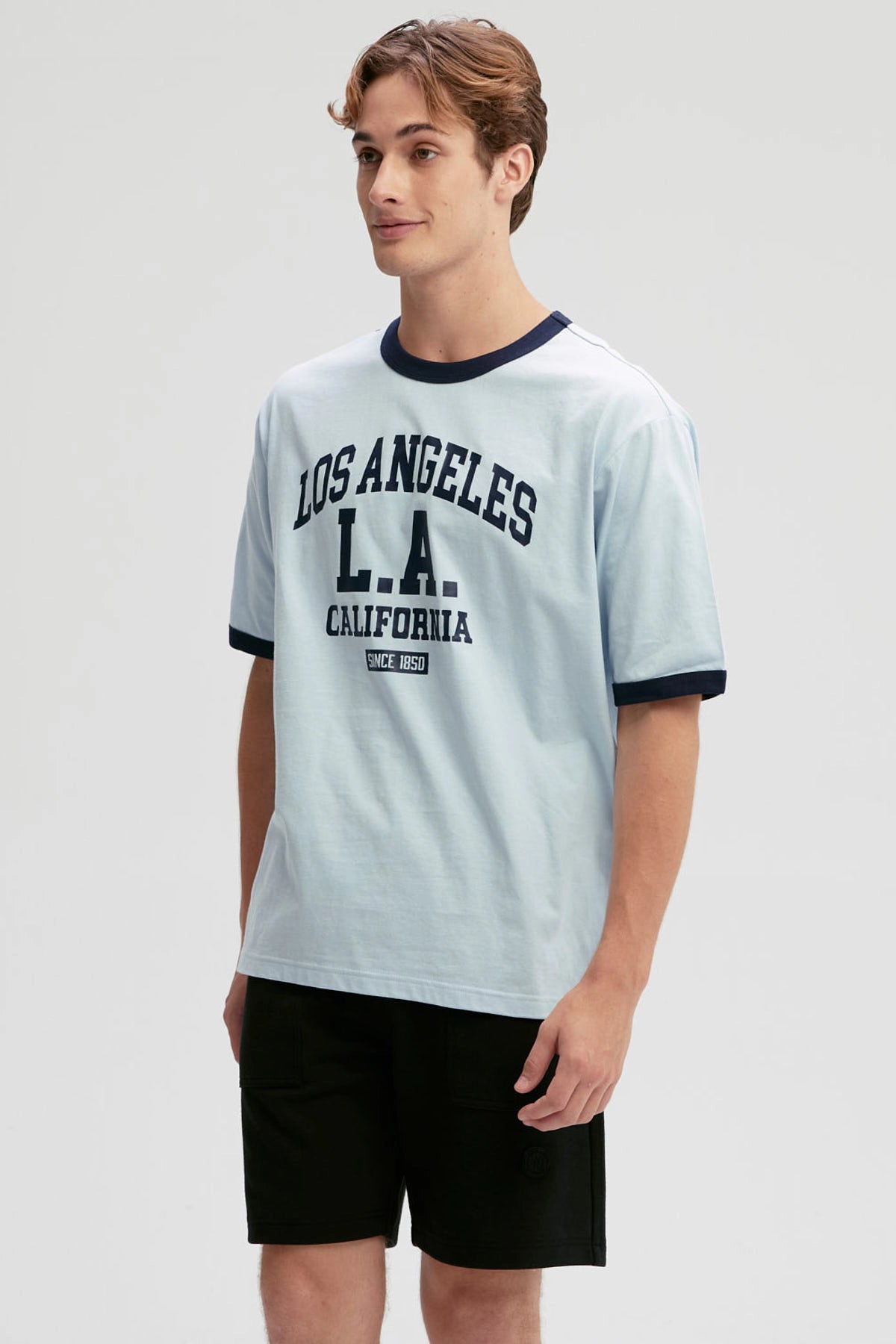 Polera Hombre Print Posicional Azul Piedra