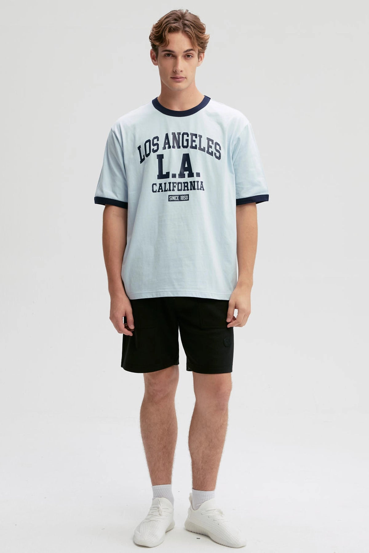 Polera Hombre Print Posicional Azul Piedra