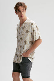 Camisa Hombre Full Print Beige