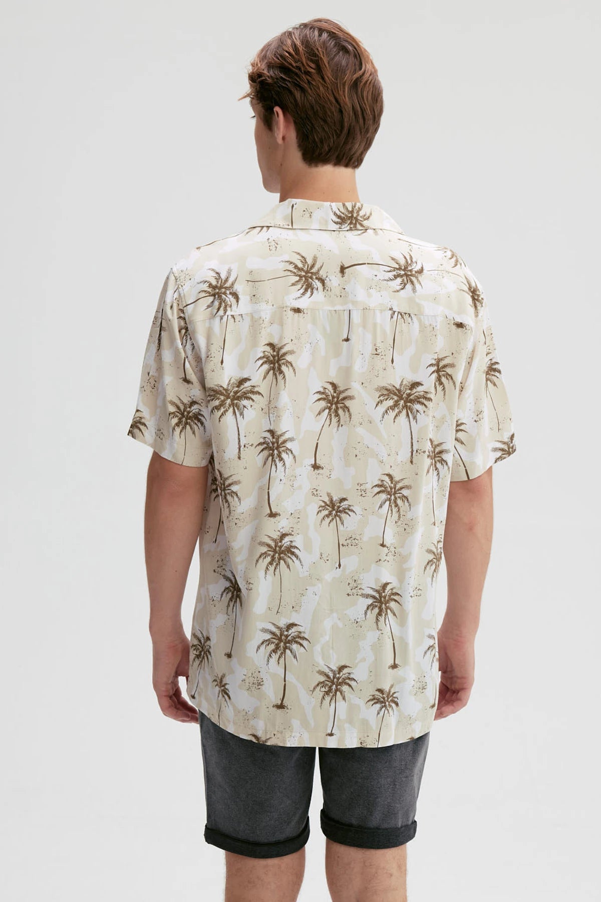 Camisa Hombre Full Print Beige