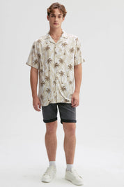 Camisa Hombre Full Print Beige