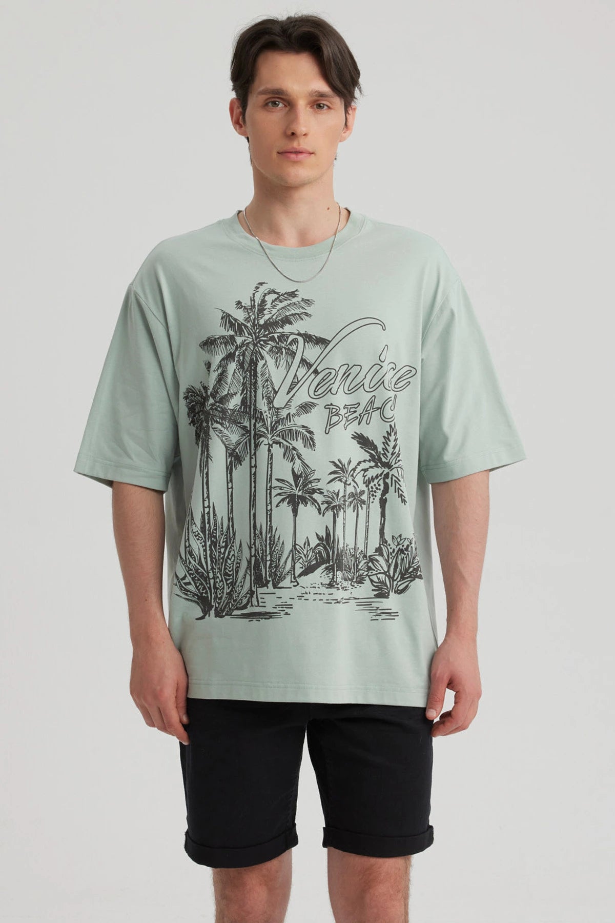 Polera Hombre Print Oversize Verde