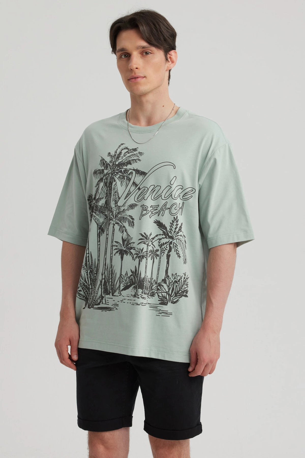 Polera Hombre Print Oversize Verde