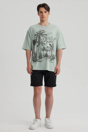 Polera Hombre Print Oversize Verde