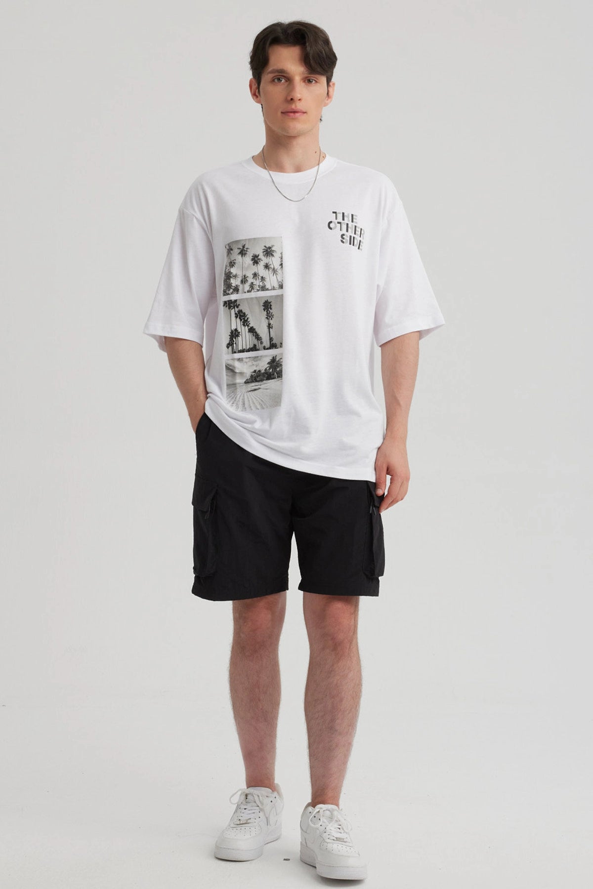 Polera Hombre Print Oversize Blanco