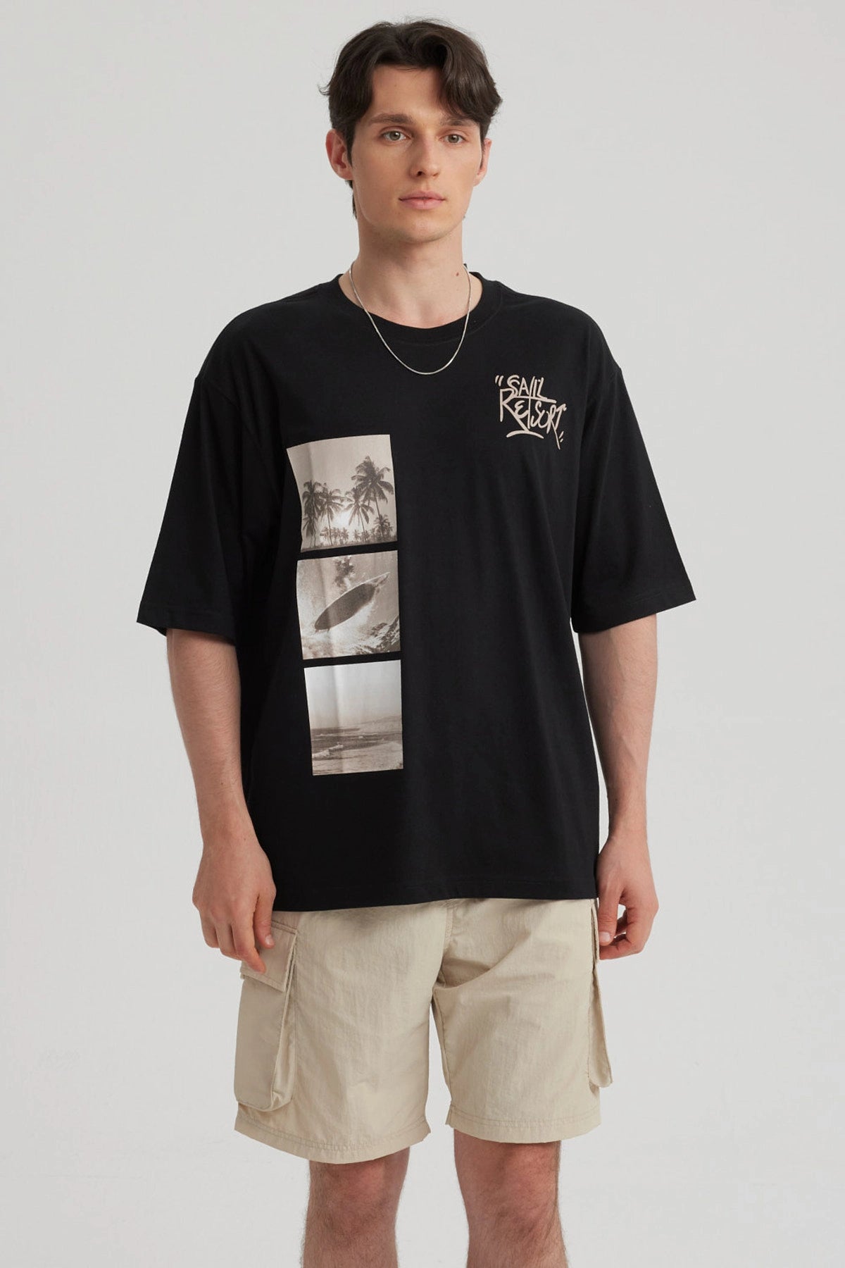 Polera Hombre Print Oversize Negro