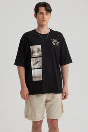 Polera Hombre Print Oversize Negro
