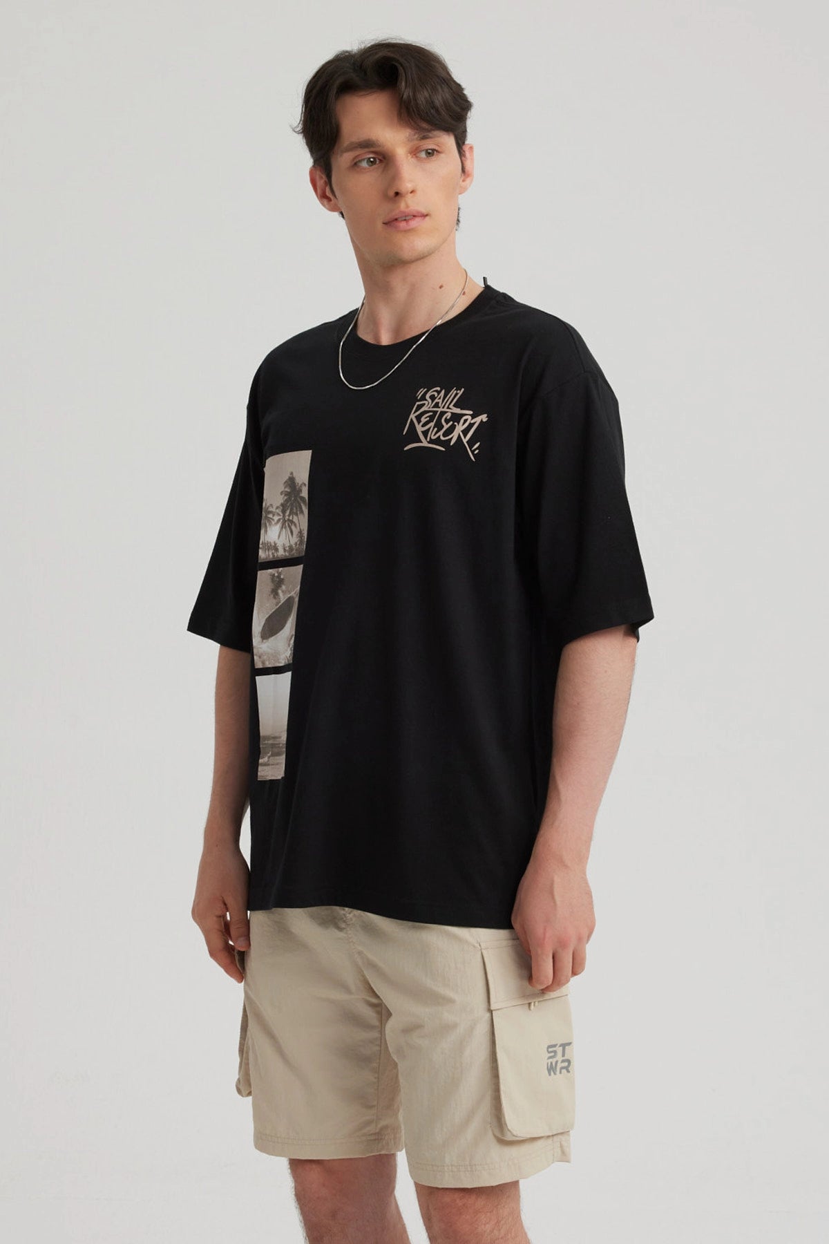 Polera Hombre Print Oversize Negro