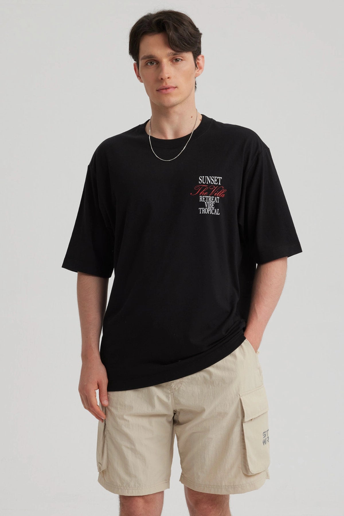 Polera Hombre Print Oversize Negro