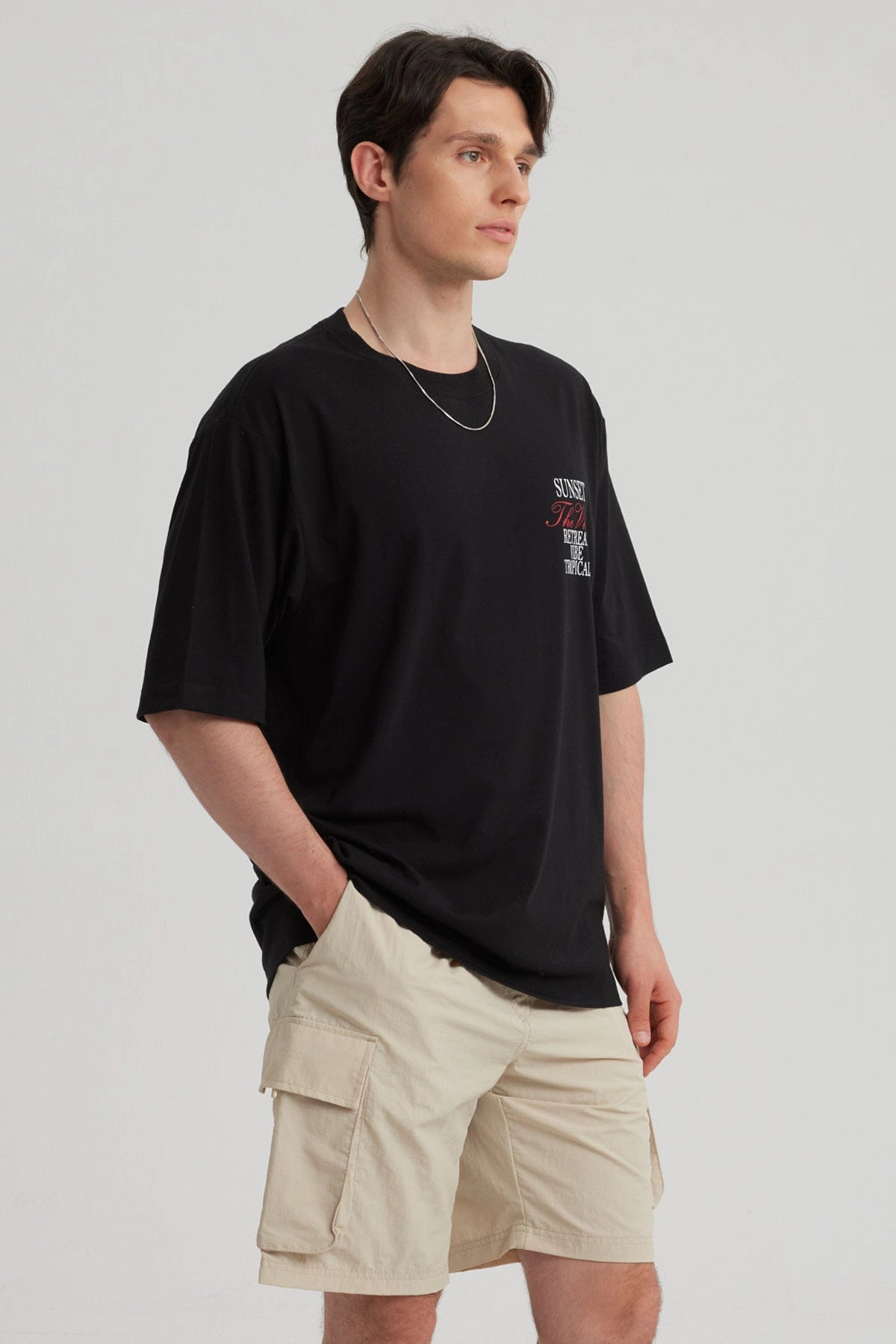 Polera Hombre Print Oversize Negro