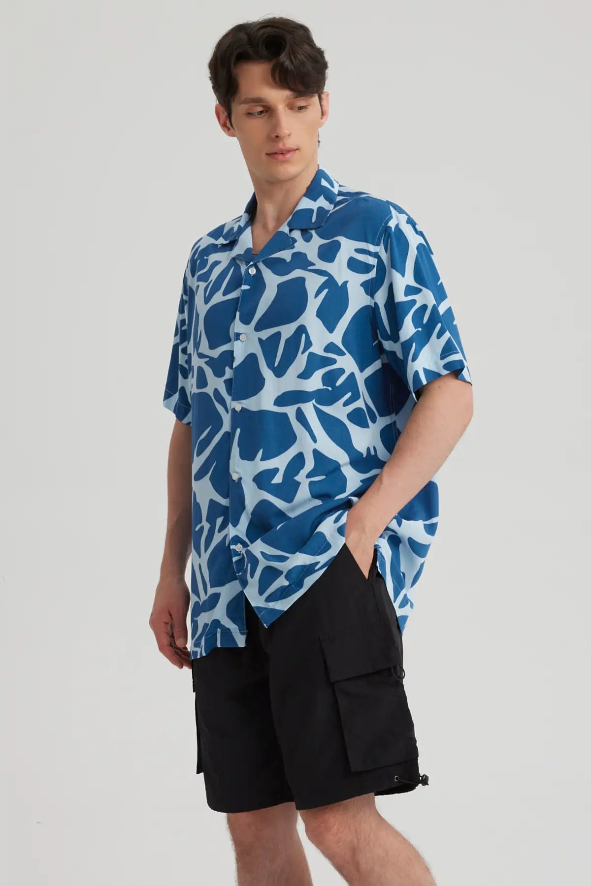 Camisa Hombre Cuello Cubano Rapport Azul