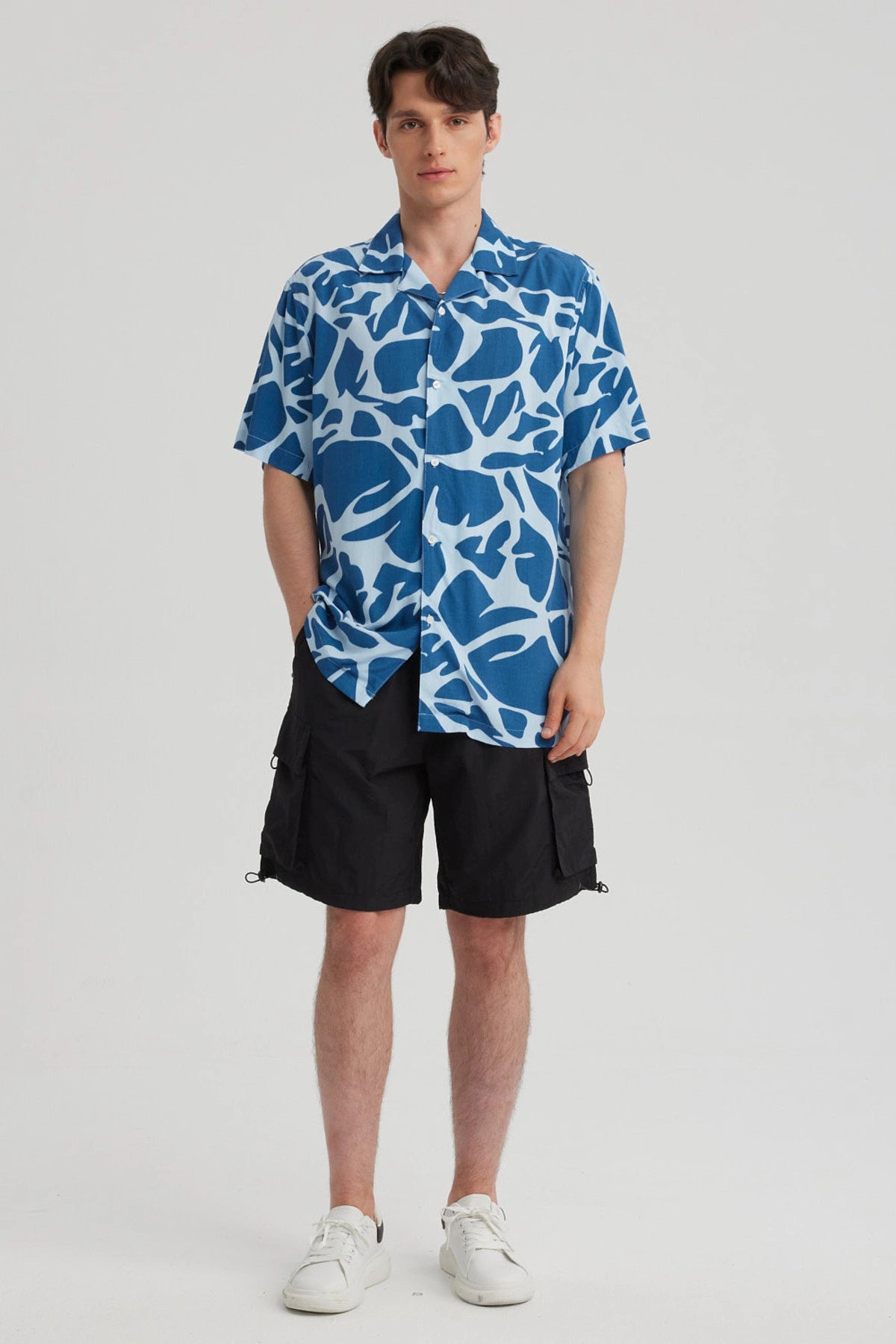 Camisa Hombre Cuello Cubano Rapport Azul