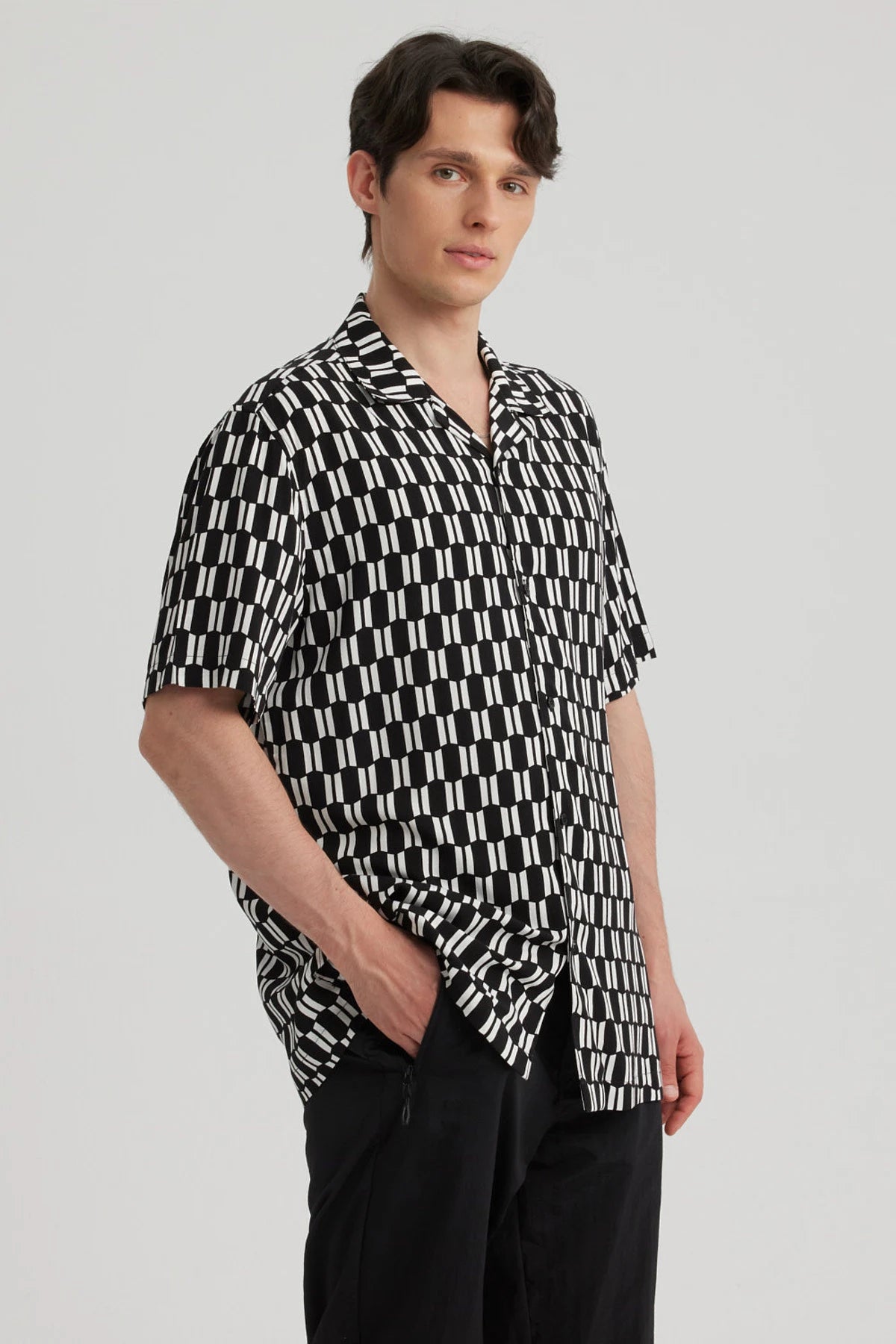 Camisa Hombre Cuello Cubano Rapport Negro