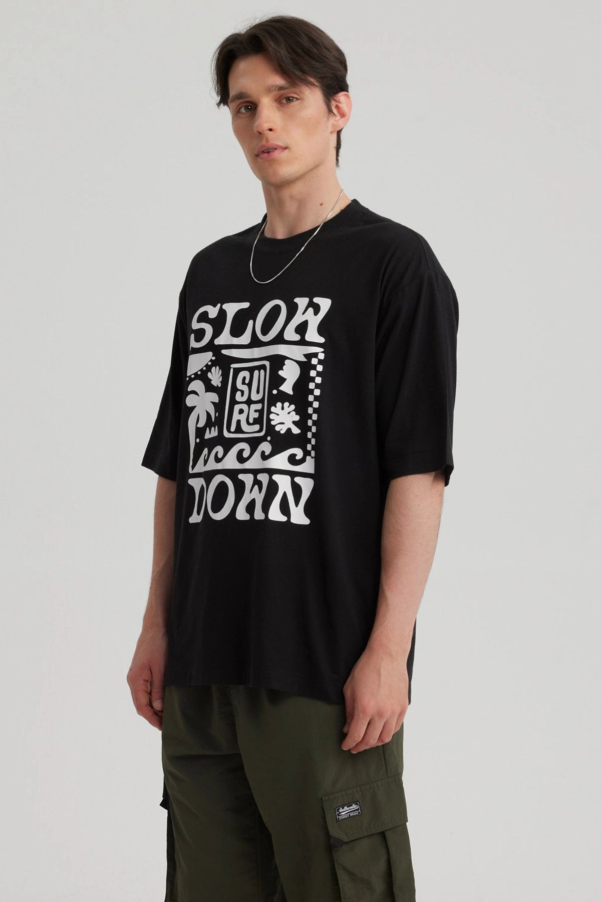 Polera Hombre Print Oversize Negro